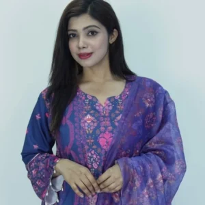 চায়না চেরি মাইক্রো স্টিচ পাকিস্তানি স্টাইল থ্রি-পিস - Blue